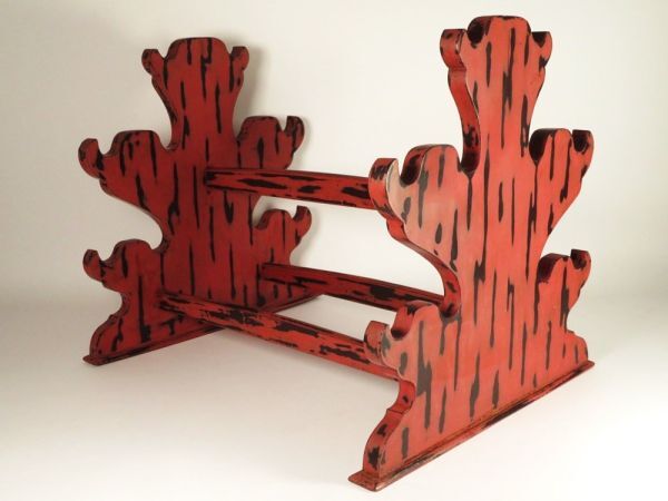 Antique Japanese Negoro Lacquer Sword Stand Katana Kake Meiji Period Samurai Display