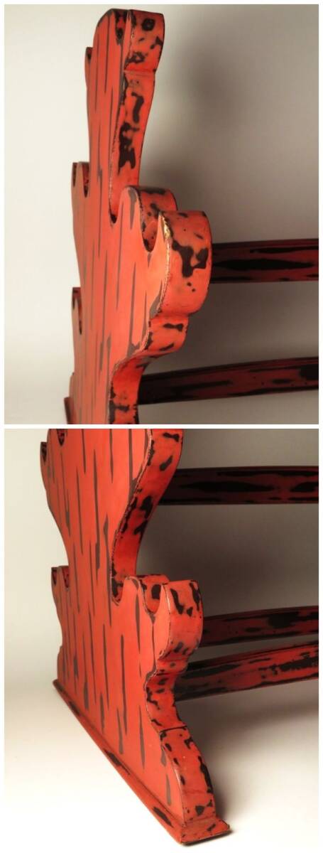 Antique Japanese Negoro Lacquer Sword Stand Katana Kake Meiji Period Samurai Display