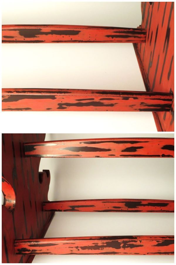 Antique Japanese Negoro Lacquer Sword Stand Katana Kake Meiji Period Samurai Display