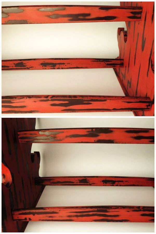 Antique Japanese Negoro Lacquer Sword Stand Katana Kake Meiji Period Samurai Display