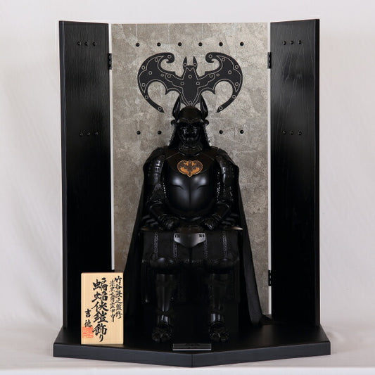 Made-to-Order Gogatsu Ningyo “Batman” Samurai Armor Doll Figure Display Statue | Contemporary Yoroi-Inspired Figure in Shrine-Style Cabinet (Japanese Festival Craft)