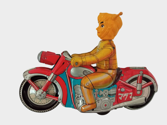 Maguma Taishi Tinplate Motorcycle — Large Wind-Up Hero Toy, Shōwa Japan Asakusa Toys