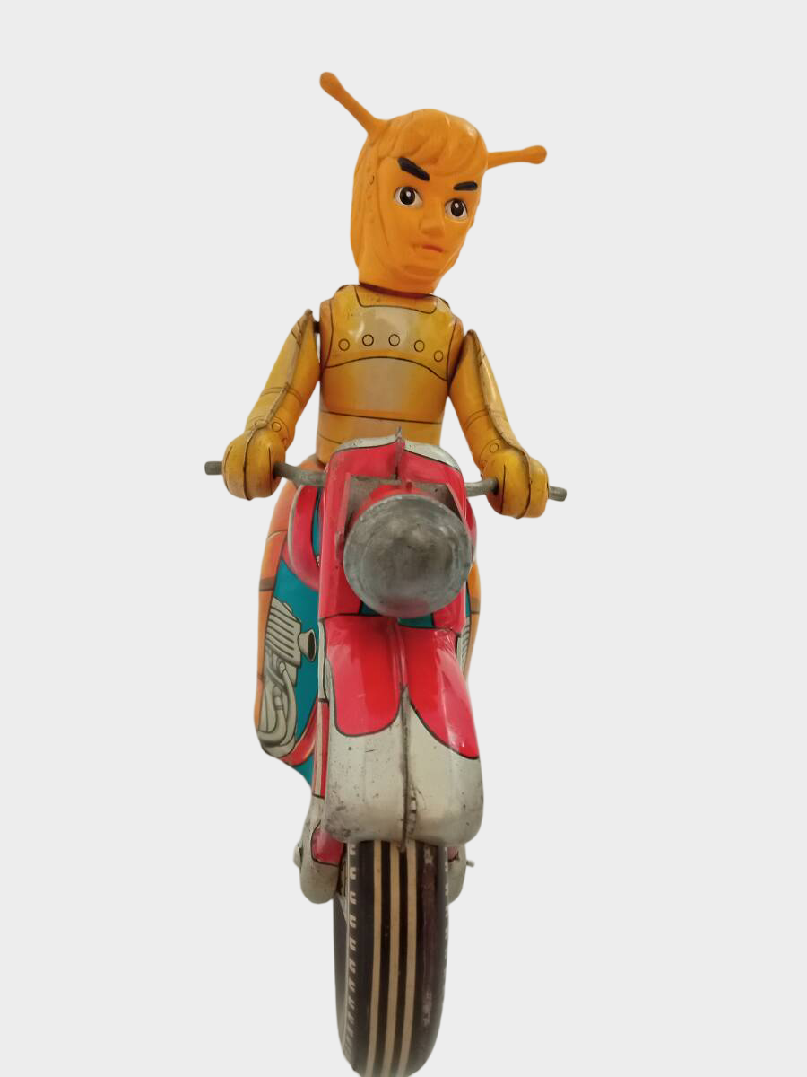 Maguma Taishi Tinplate Motorcycle — Large Wind-Up Hero Toy, Shōwa Japan Asakusa Toys