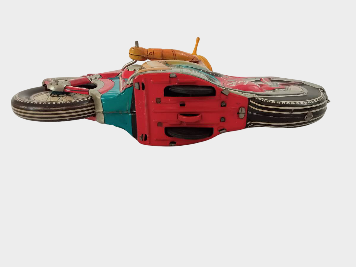 Maguma Taishi Tinplate Motorcycle — Large Wind-Up Hero Toy, Shōwa Japan Asakusa Toys