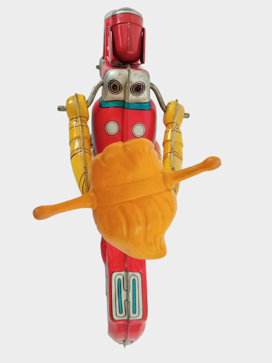 Maguma Taishi Tinplate Motorcycle — Large Wind-Up Hero Toy, Shōwa Japan Asakusa Toys