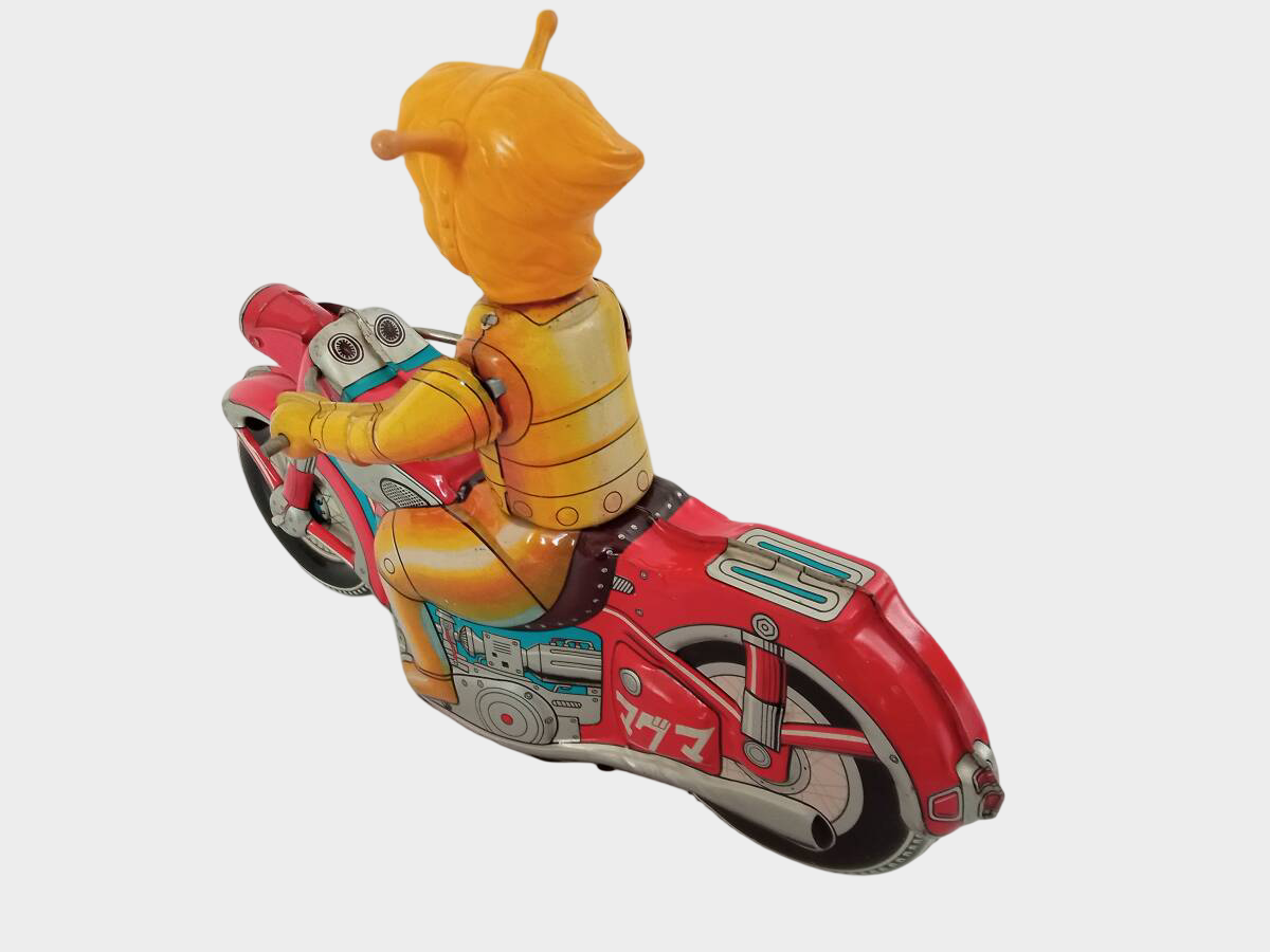 Maguma Taishi Tinplate Motorcycle — Large Wind-Up Hero Toy, Shōwa Japan Asakusa Toys