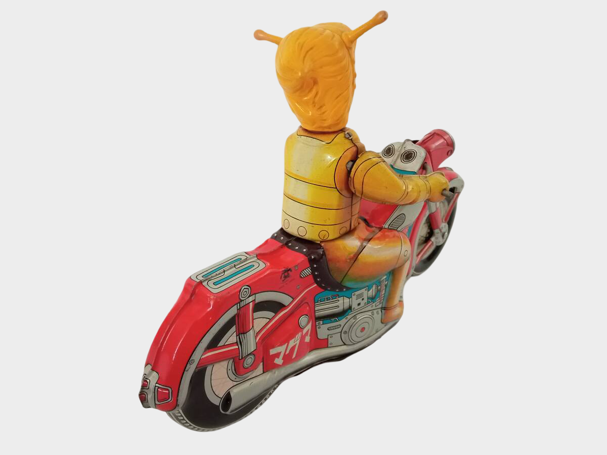 Maguma Taishi Tinplate Motorcycle — Large Wind-Up Hero Toy, Shōwa Japan Asakusa Toys