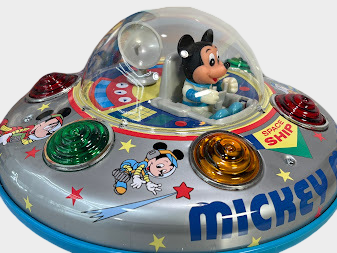 Vintage Masudaya Mickey Mouse Space Disc Electric Bumper Toy Japan 22cm Disney Retro Playset