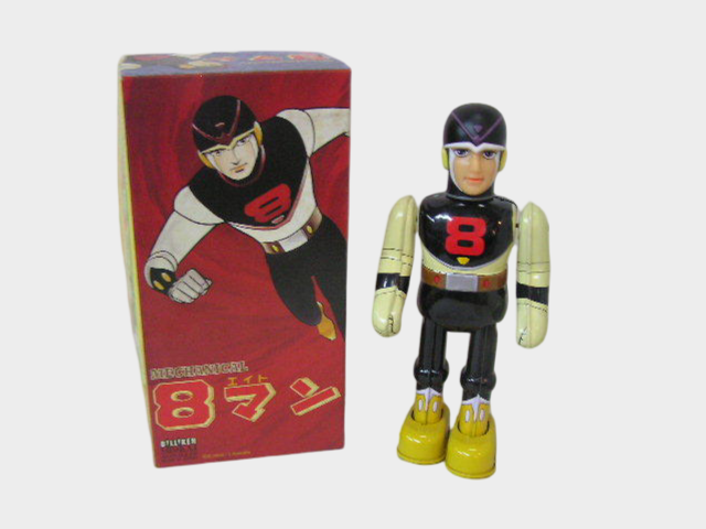 Mechanical 8-Man Tin Toy Biliken Shokai Japan Wind-Up Robot Figure Boxed Retro Showa Style