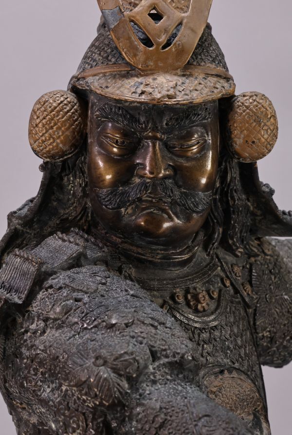 Meiji-Era Bronze Samurai Warrior Sculpture (Approx. 55 cm) | Dynamic Combat Figure | Museum-Style Japanese Bronze Statuary