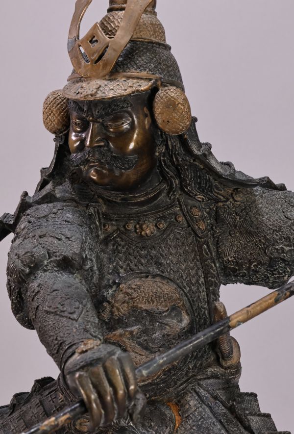 Meiji-Era Bronze Samurai Warrior Sculpture (Approx. 55 cm) | Dynamic Combat Figure | Museum-Style Japanese Bronze Statuary