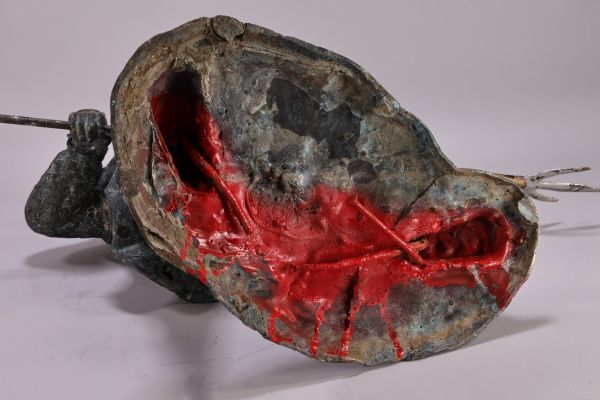 Meiji-Period Bronze Samurai Figure “Katō Kiyomasa” Theme (Approx. 58 cm)  Naginata Warrior Bronze Sculpture