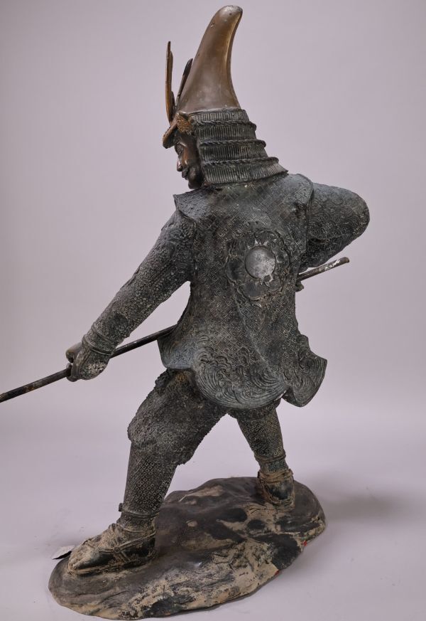 Meiji-Period Bronze Samurai Figure “Katō Kiyomasa” Theme (Approx. 58 cm)  Naginata Warrior Bronze Sculpture