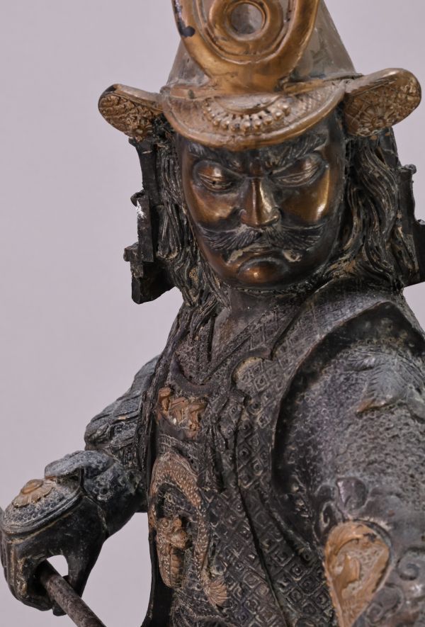 Meiji-Period Bronze Samurai Figure “Katō Kiyomasa” Theme (Approx. 58 cm)  Naginata Warrior Bronze Sculpture