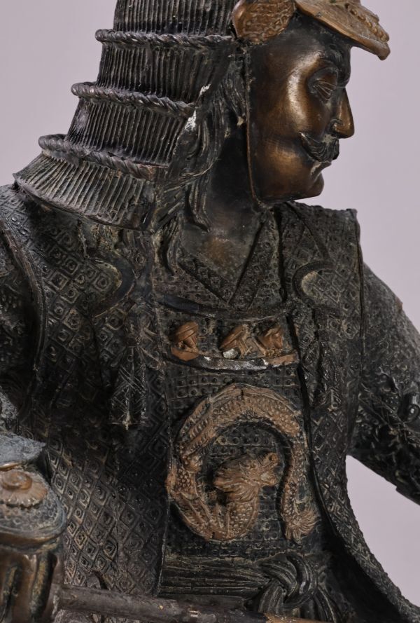 Meiji-Period Bronze Samurai Figure “Katō Kiyomasa” Theme (Approx. 58 cm)  Naginata Warrior Bronze Sculpture