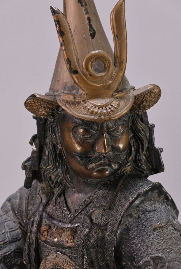 Meiji-Period Bronze Samurai Figure “Katō Kiyomasa” Theme (Approx. 58 cm)  Naginata Warrior Bronze Sculpture