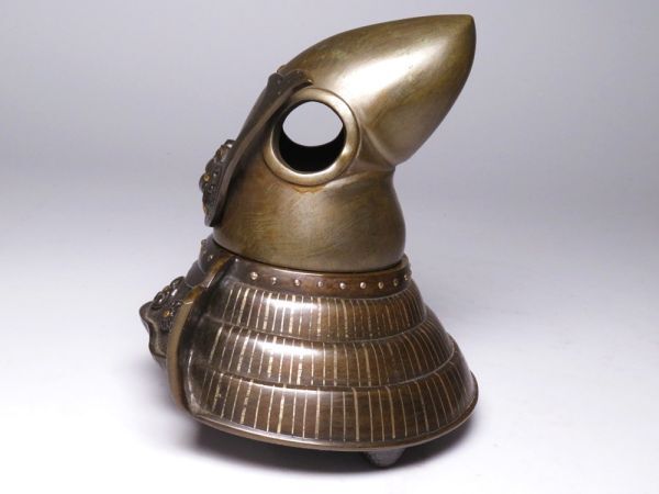 Authentic Meiji Japanese Bronze Kabuto Incense Burner Samurai Helmet Shishi Feet Antique