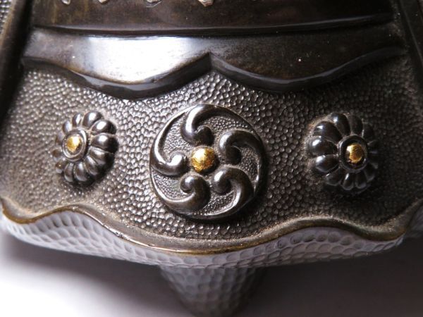 Authentic Meiji Japanese Bronze Kabuto Incense Burner Samurai Helmet Shishi Feet Antique