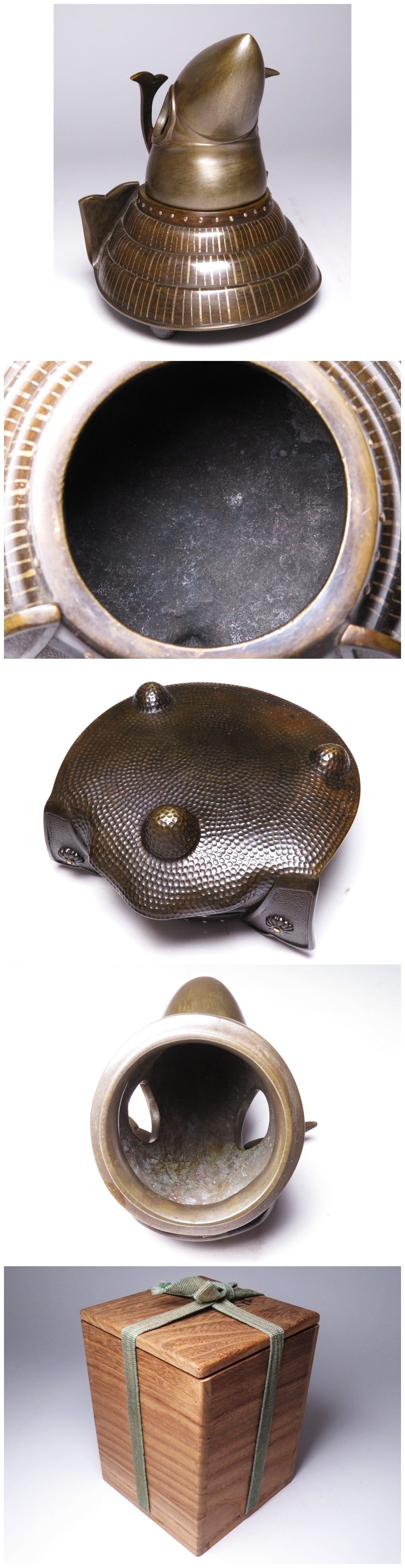 Authentic Meiji Japanese Bronze Kabuto Incense Burner Samurai Helmet Shishi Feet Antique