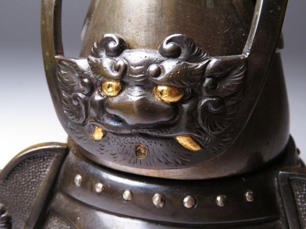 Authentic Meiji Japanese Bronze Kabuto Incense Burner Samurai Helmet Shishi Feet Antique