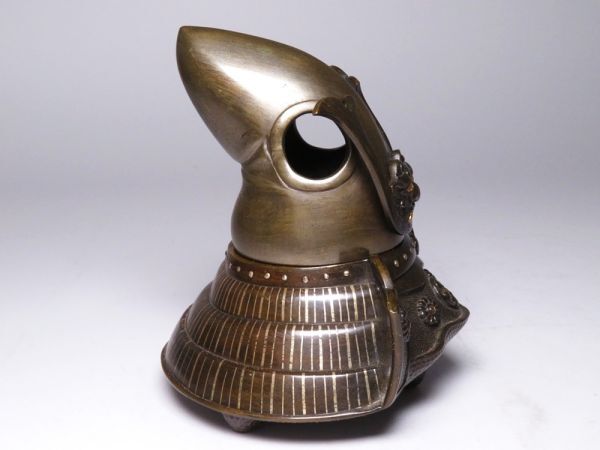 Authentic Meiji Japanese Bronze Kabuto Incense Burner Samurai Helmet Shishi Feet Antique