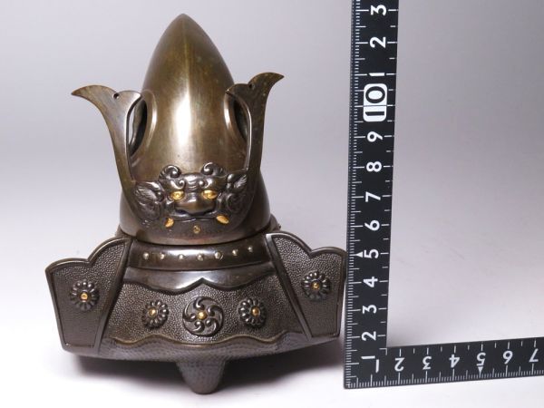 Authentic Meiji Japanese Bronze Kabuto Incense Burner Samurai Helmet Shishi Feet Antique