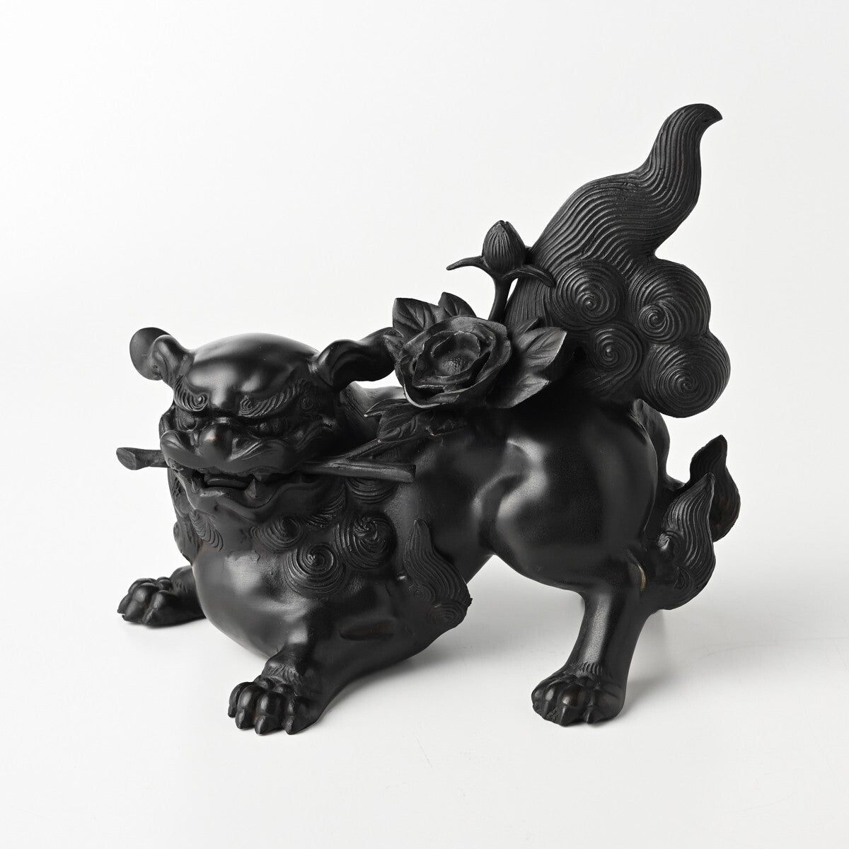 Authentic Meiji Period Japanese Metal Kara Shishi Lion Sculpture — Signed Teruaki