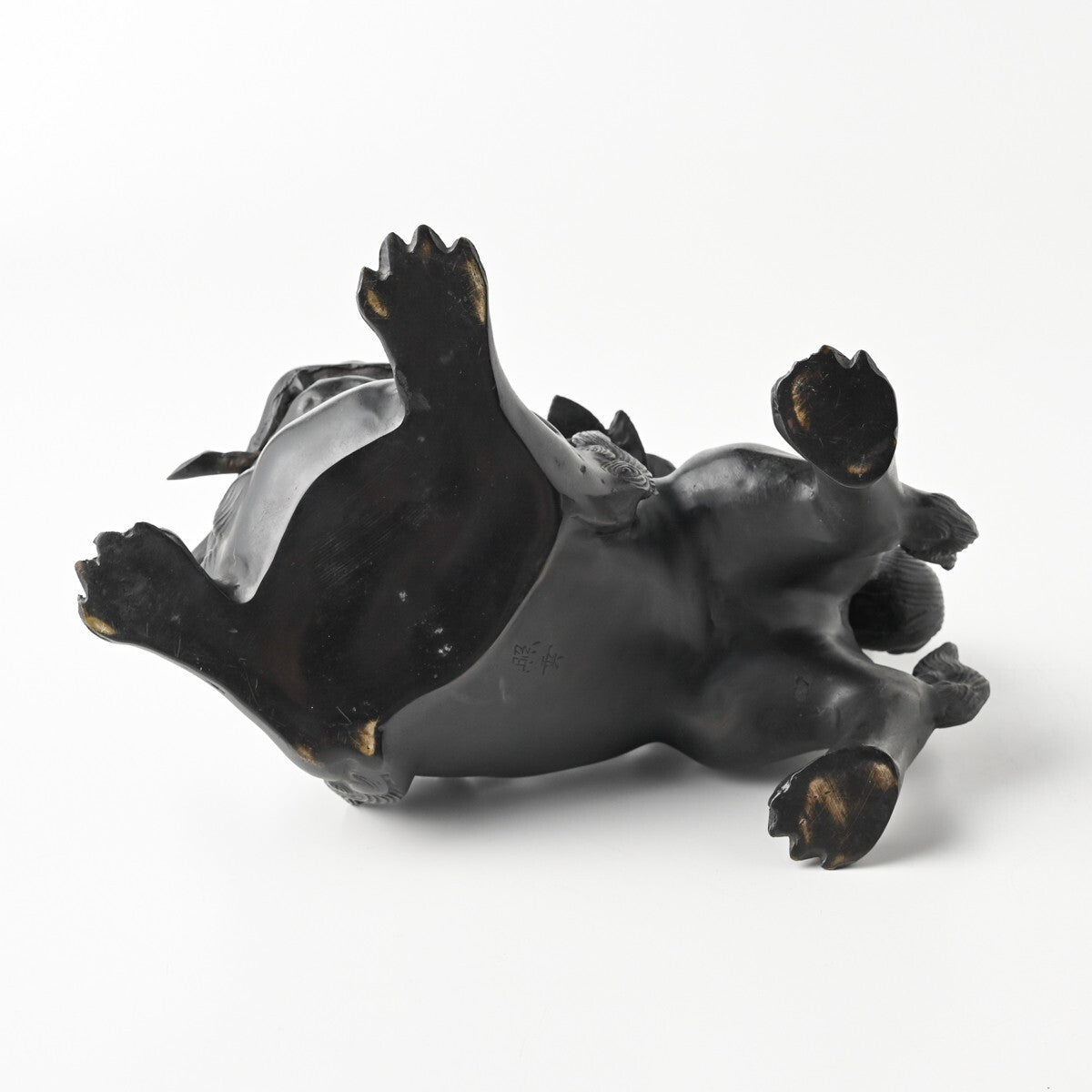 Authentic Meiji Period Japanese Metal Kara Shishi Lion Sculpture — Signed Teruaki