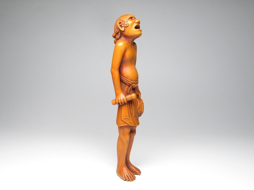 Meiji Wooden Netsuke Figure | Antique Japanese Sagemono Carving | Expressive Human Sculpture