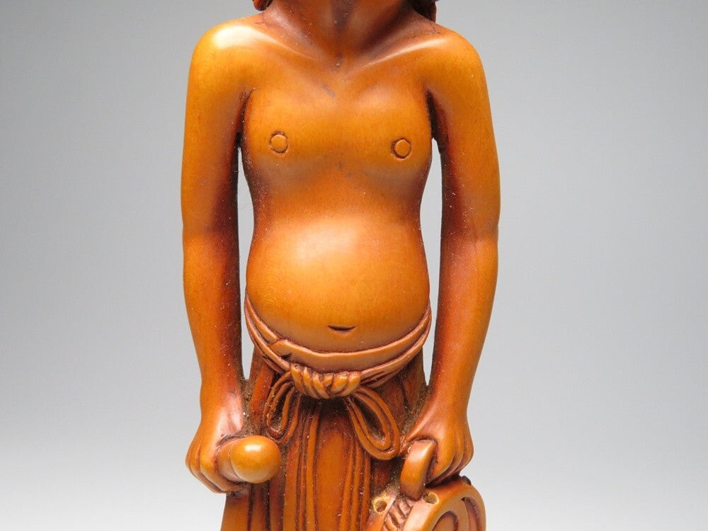 Meiji Wooden Netsuke Figure | Antique Japanese Sagemono Carving | Expressive Human Sculpture