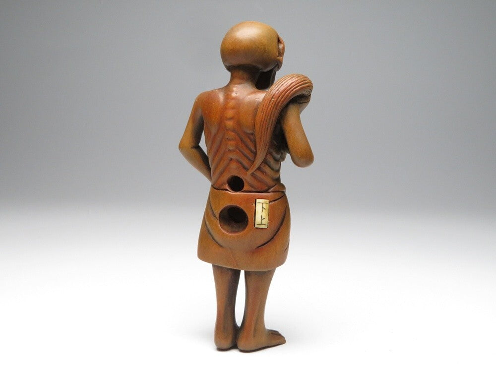 Authentic Meiji Period Japanese Carved Wooden Skeleton Figure — Memento Mori Art Object