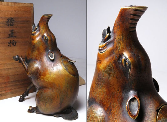 Antique Meiji Japanese Bronze Boar Incense Burner Inoshishi Sentoku Koro Sculpture