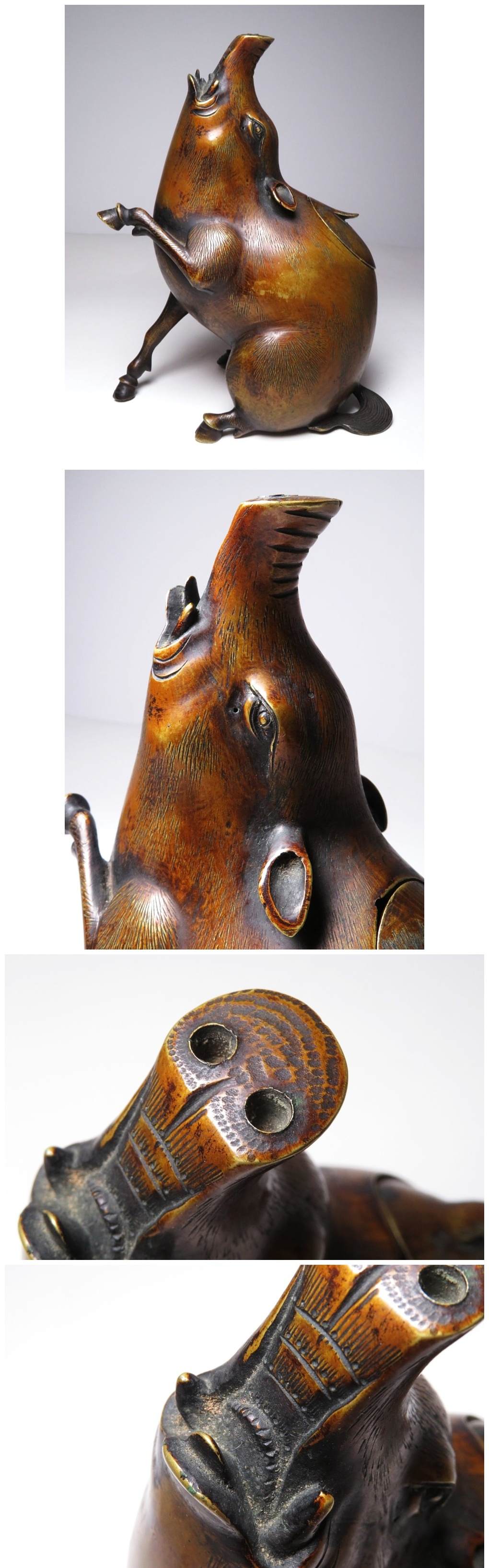Antique Meiji Japanese Bronze Boar Incense Burner Inoshishi Sentoku Koro Sculpture