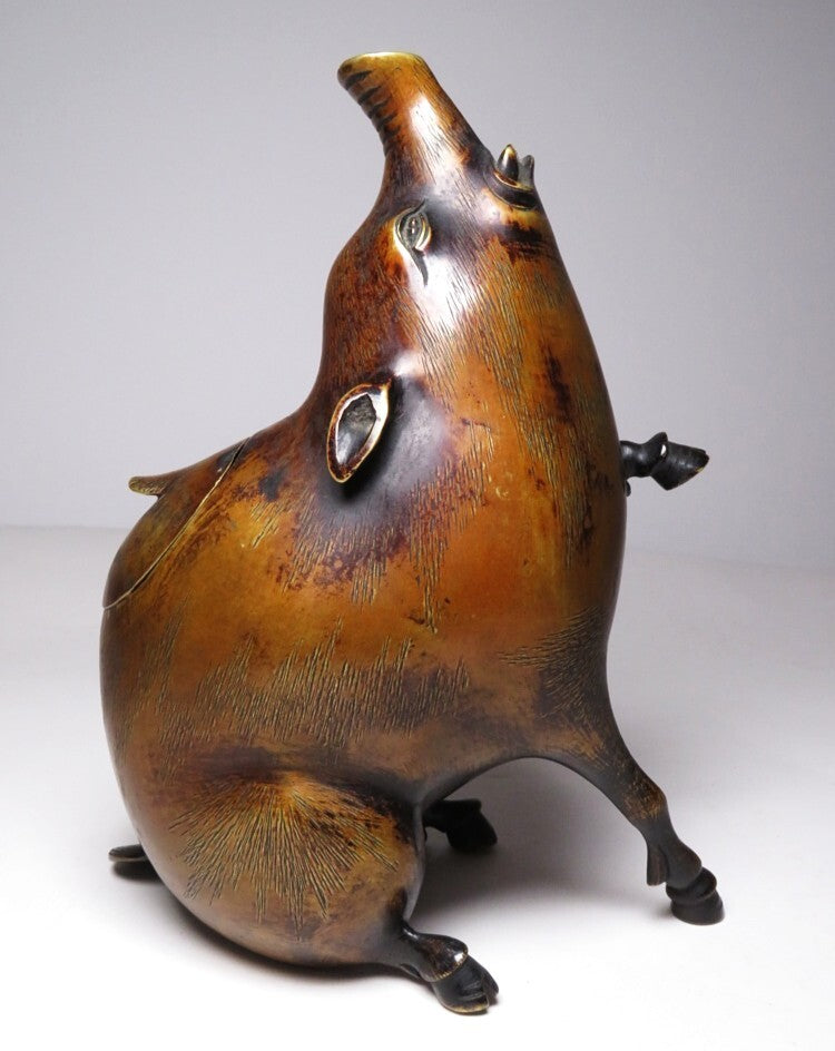 Antique Meiji Japanese Bronze Boar Incense Burner Inoshishi Sentoku Koro Sculpture