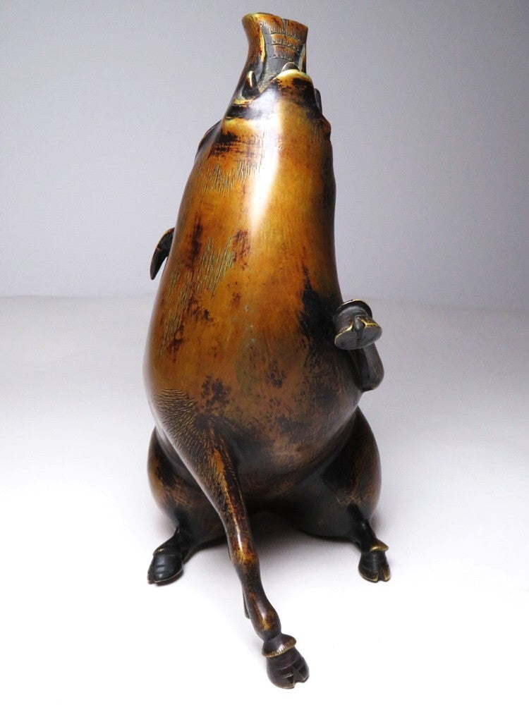 Antique Meiji Japanese Bronze Boar Incense Burner Inoshishi Sentoku Koro Sculpture