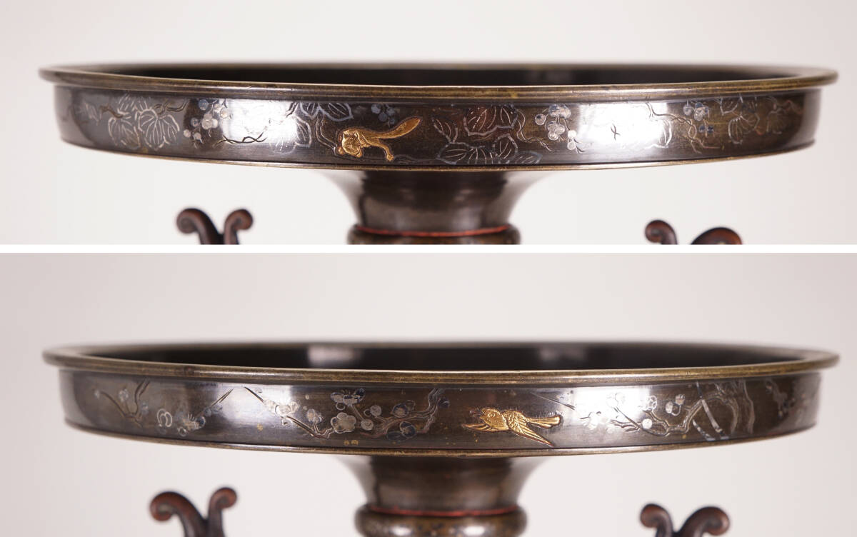 Antique Japanese Bronze Vase Meiji–Taisho Period Inlaid Scholar Bird Monumental Metal Art