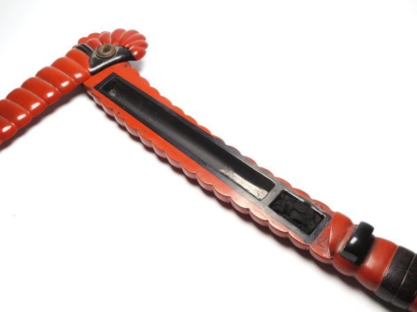 Meiji Tanto‑Shaped Yatate Portable Writing Kit — Red & Black Urushi Lacquer Travel Case, Scholar’s Object, Samurai‑Era Continuity