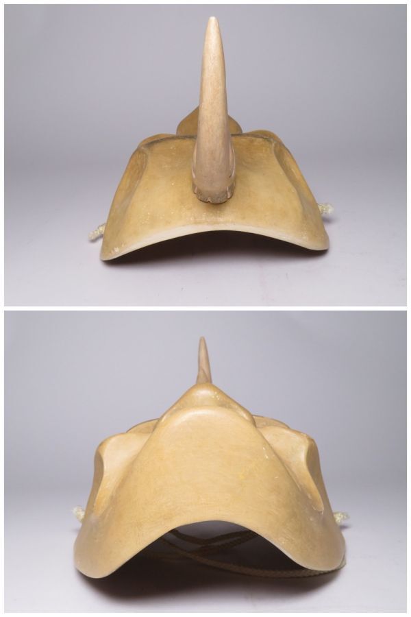 Meiji–Era Noh Mask “Ikaku Sen’nin” (One-Horn Immortal) · Hand-Carved Wooden Nōmen · Classical Japanese Theatre Artifact · With Mask Bag