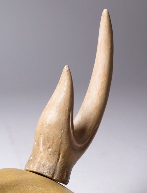 Meiji–Era Noh Mask “Ikaku Sen’nin” (One-Horn Immortal) · Hand-Carved Wooden Nōmen · Classical Japanese Theatre Artifact · With Mask Bag