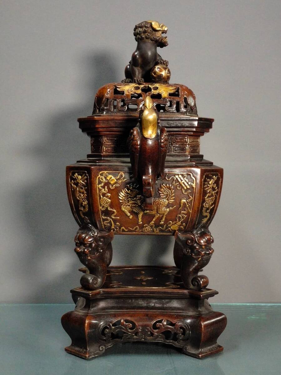 Ming Dynasty Style Chinese Gilt Bronze Buddhist Incense Burner (Xianglu), Monumental Temple Altar Censer (Antique, 100+ Years)