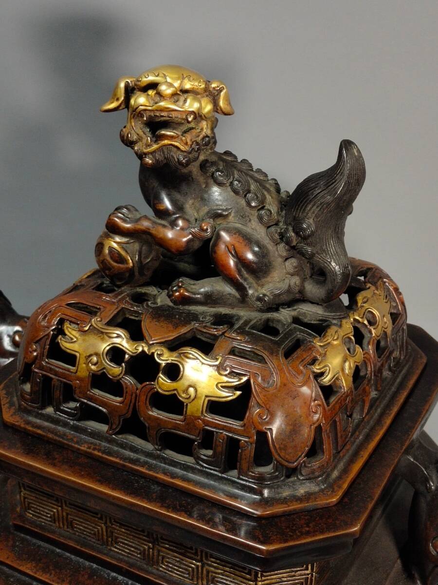 Ming Dynasty Style Chinese Gilt Bronze Buddhist Incense Burner (Xianglu), Monumental Temple Altar Censer (Antique, 100+ Years)