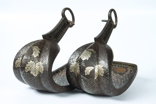 Momoyama–Early Edo Samurai Abumi Stirrups Pair, Heijō Zōgan Inlay, Hosokawa Clan Provenance