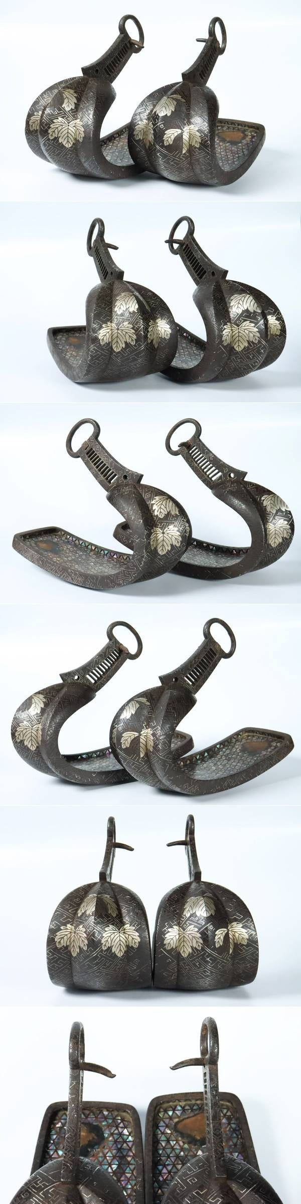 Momoyama–Early Edo Samurai Abumi Stirrups Pair, Heijō Zōgan Inlay, Hosokawa Clan Provenance