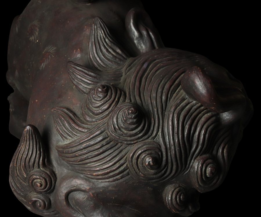 Majestic Bizen Ware Shishi Okimono — Rare Oversized Guardian Lion Sculpture, Approx. 86 cm Wide (Late-Edo Period Attribution)