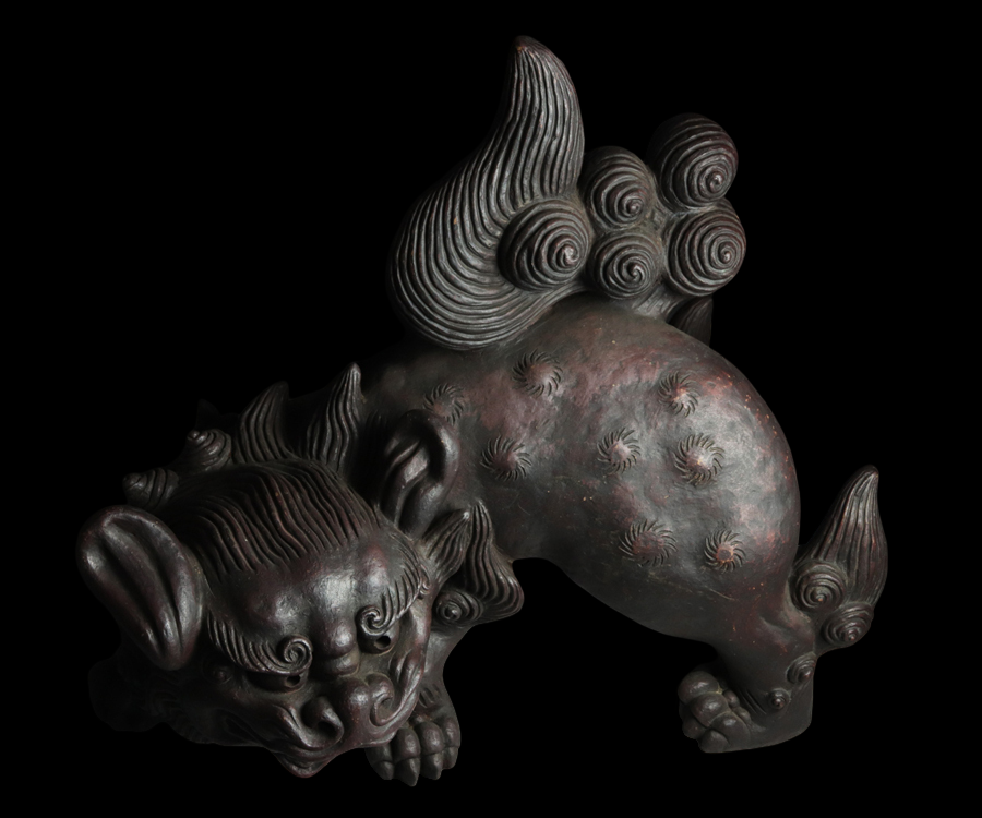 Majestic Bizen Ware Shishi Okimono — Rare Oversized Guardian Lion Sculpture, Approx. 86 cm Wide (Late-Edo Period Attribution)