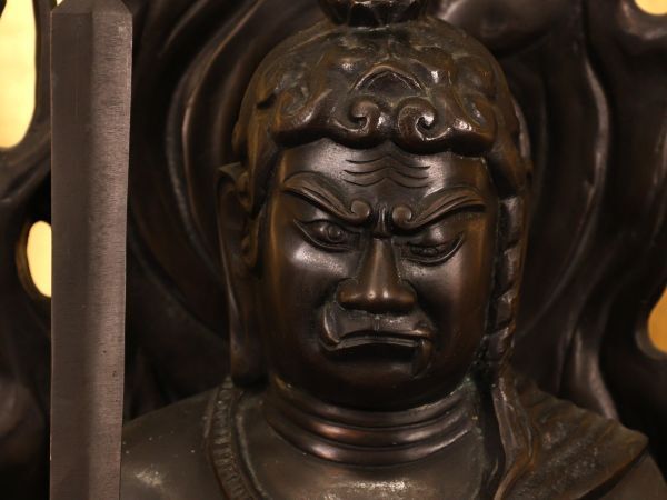 Monumental Bronze Fudo Myoo Standing Statue (Acala) — Esoteric Buddhist Wisdom King Okimono | Japan, Showa Era or Later | ~98 cm, ~26.8 kg