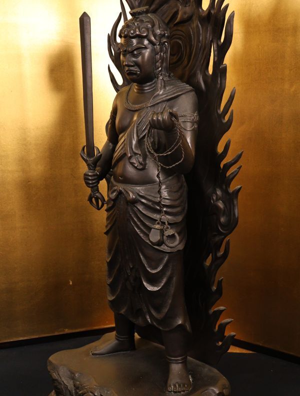 Monumental Bronze Fudo Myoo Standing Statue (Acala) — Esoteric Buddhist Wisdom King Okimono | Japan, Showa Era or Later | ~98 cm, ~26.8 kg