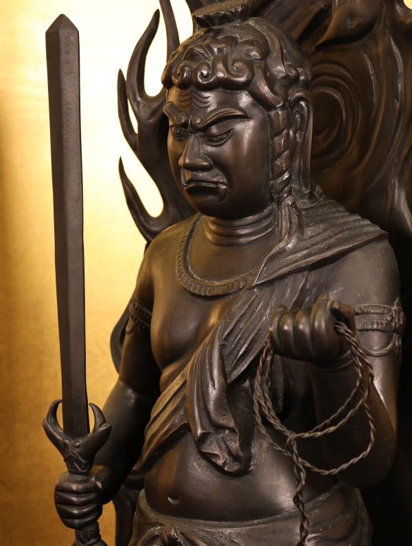Monumental Bronze Fudo Myoo Standing Statue (Acala) — Esoteric Buddhist Wisdom King Okimono | Japan, Showa Era or Later | ~98 cm, ~26.8 kg