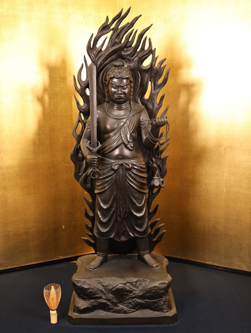 Monumental Bronze Fudo Myoo Standing Statue (Acala) — Esoteric Buddhist Wisdom King Okimono | Japan, Showa Era or Later | ~98 cm, ~26.8 kg