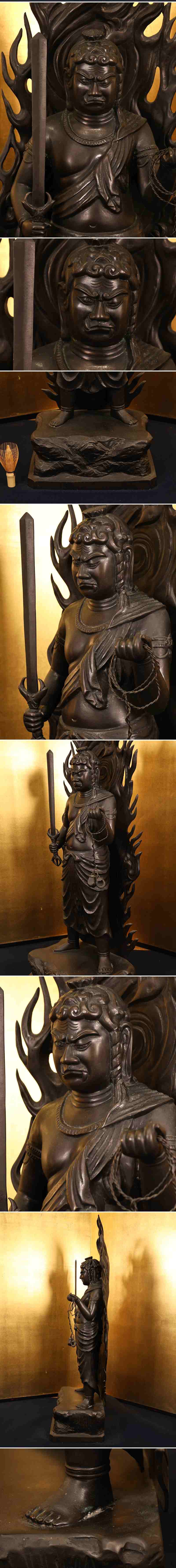 Monumental Bronze Fudo Myoo Standing Statue (Acala) — Esoteric Buddhist Wisdom King Okimono | Japan, Showa Era or Later | ~98 cm, ~26.8 kg